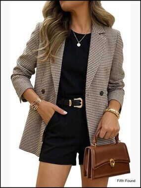 Oversized Boyfriend Blazer Plaid Tweed Fully Lined Work Office Coat